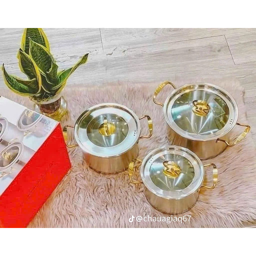 Bộ 3 nồi Misu inox 304 cao cấp đáy3 lớp nguyên khối – sang trọng dùng được cho mọi gian bếp
