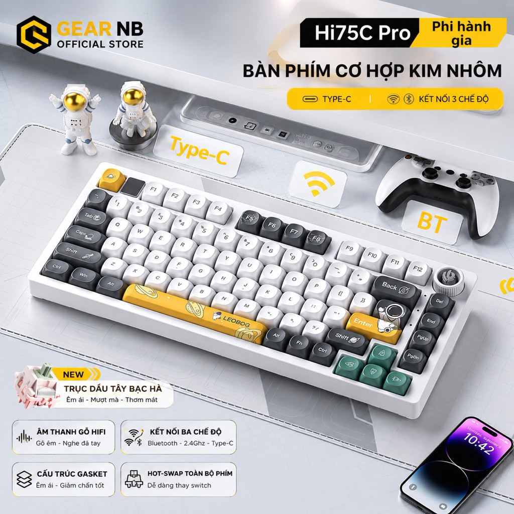 [Hoả tốc] Phím Cơ LEOBOG HI75C PRO Không Dây Bluetooth, Khung nhôm,Núm Xoay Chỉnh Âm Lượng, Dùng Cho PC Laptop Chơi Game | BigBuy360 - bigbuy360.vn