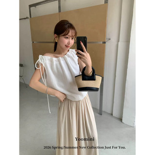 𝙋𝙄𝘼 𝙏𝙊𝙋 - Áo Linen Lệch Vai Dây Rút
