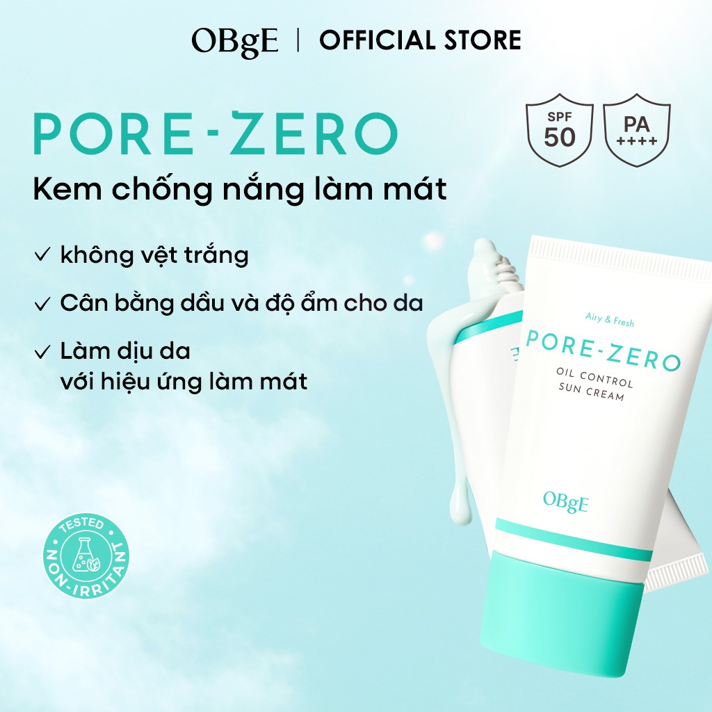[OBgE Chính hãng] Kem chống nắng kiểm soát dầu Pore Zero 50ml | Không bóng dầu | Kem chống nắng không bã nhờn | Nhẹ và trong suốt | Hiệu quả làm se khít lỗ chân lông | Làm mát, làm dịu