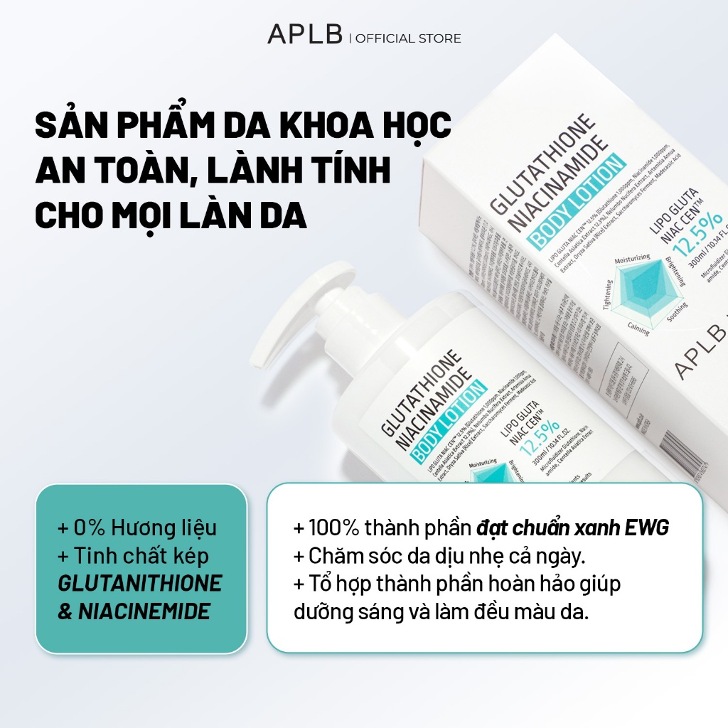 Sữa Dưỡng Thể Trắng Da Cao Cấp APLB Glutathione Niacinamide Body Lotion 300ml Dưỡng Trắng Da Dưỡng Ẩm