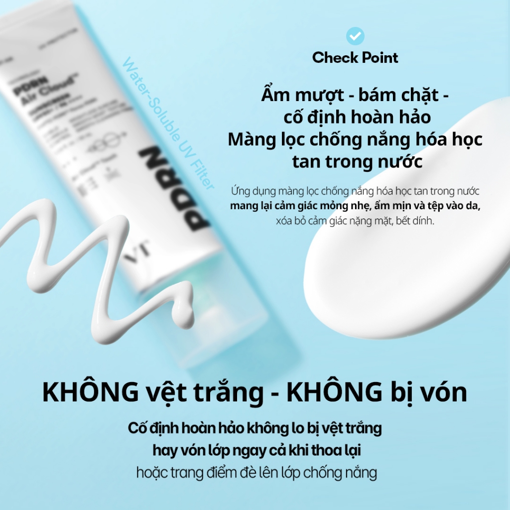 [VT] PDRN Air Cloud™ Kem Chống Nắng SPF50+ PA++++ 50ml Siêu Nhẹ, Không Nhờn Rít Cho Da Dầu Da Mụn [Official Flagship]