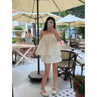 𝙈𝙄𝙉𝙄𝙀 𝙎𝙀𝙏 - Set Linen Áo Hoa Cuộn và Chân Váy