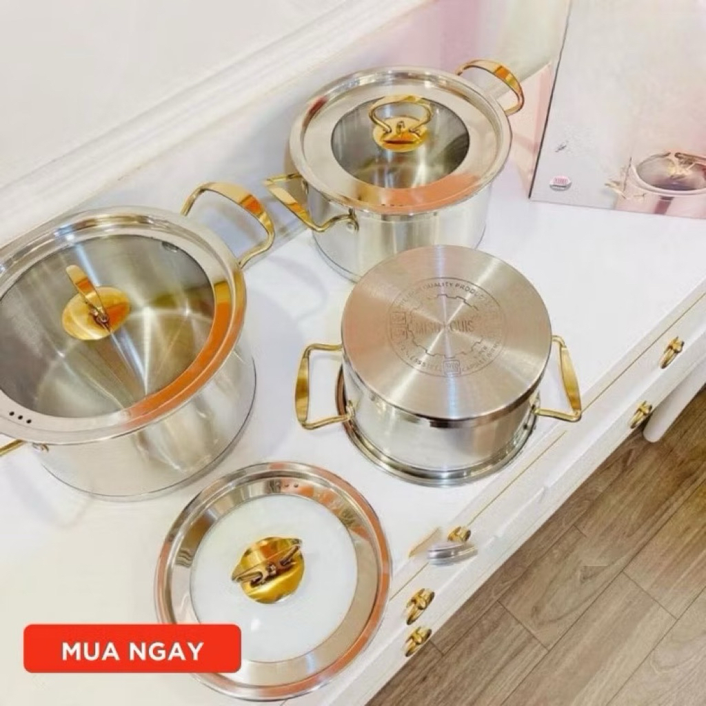 Bộ 3 nồi Misu inox 304 cao cấp đáy3 lớp nguyên khối – sang trọng dùng được cho mọi gian bếp