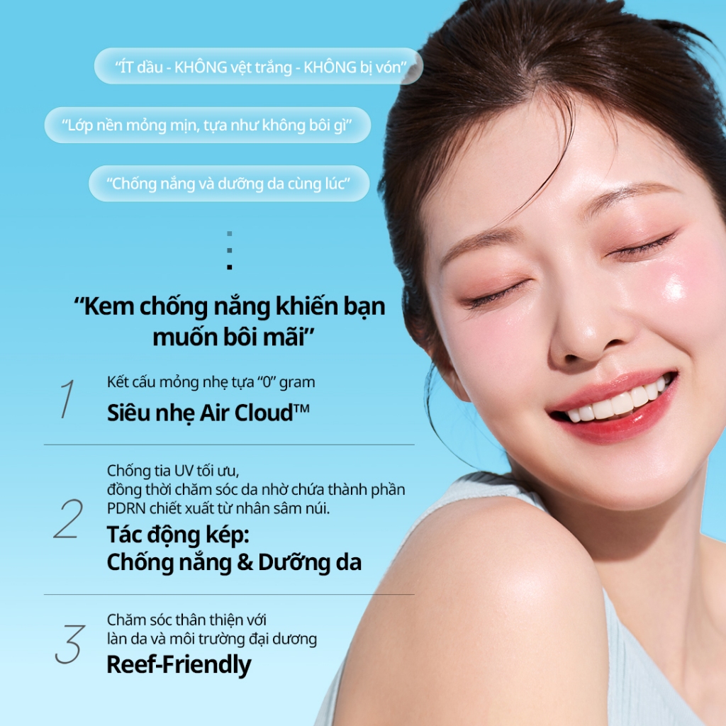 [VT] PDRN Air Cloud™ Kem Chống Nắng SPF50+ PA++++ 50ml Siêu Nhẹ, Không Nhờn Rít Cho Da Dầu Da Mụn [Official Flagship]
