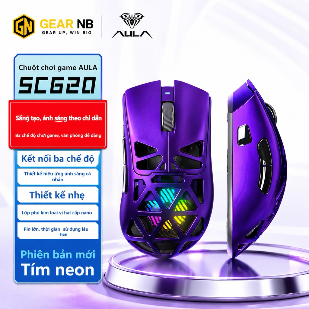 [Hoả Tốc] Chuột Gaming Không Dây Aula SC620 RGB Tri-Mode | Bluetooth + 2.4G + Type-C | Siêu Nhẹ Lightweight | Gaming FPS | BigBuy360 - bigbuy360.vn