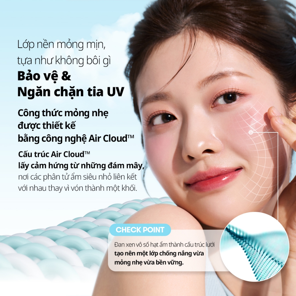 [VT] PDRN Air Cloud™ Kem Chống Nắng SPF50+ PA++++ 50ml Siêu Nhẹ, Không Nhờn Rít Cho Da Dầu Da Mụn [Official Flagship]