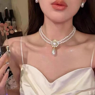 SẴN hàng  Bộ vòng cổ ngọc trai kèm khuyên tai giọt nước nhẹ nhàng kiểu Pháp sang trọng