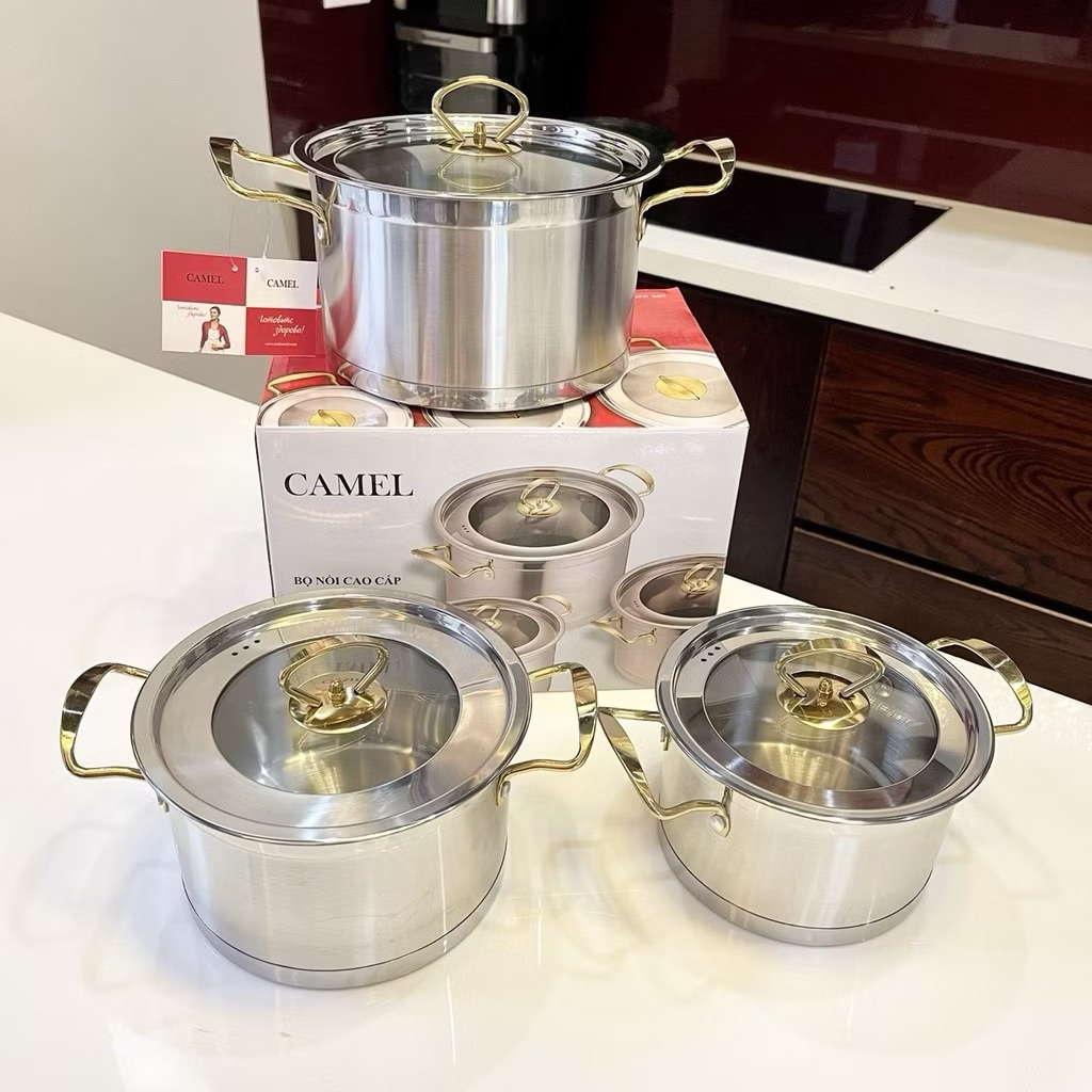 Bộ 3 nồi Misu inox 304 cao cấp đáy3 lớp nguyên khối – sang trọng dùng được cho mọi gian bếp