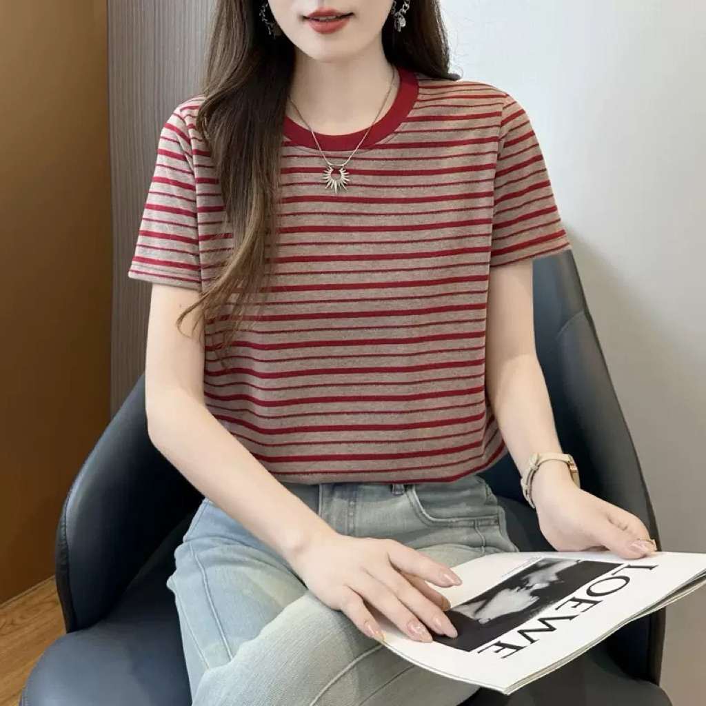 Áo thun nữ sọc ngang ulzzang form suông mặc đi học đi chơi cực đẹp