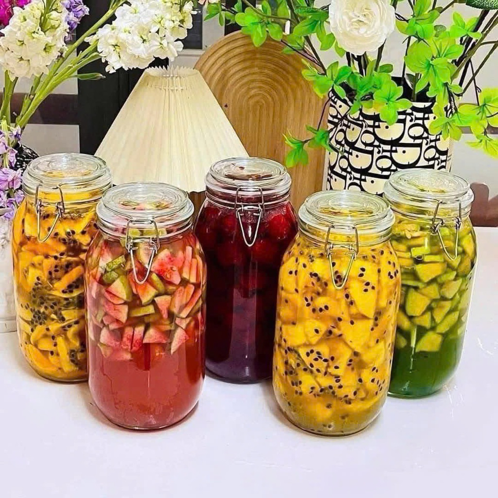 Bình Thủy Tinh Nắp Gài Kín Hơi Cao Cấp – Hũ Ngâm Hoa Quả, Đồ Khô, Làm Mứt Tiện Lợi (Loại 1L - 2L)