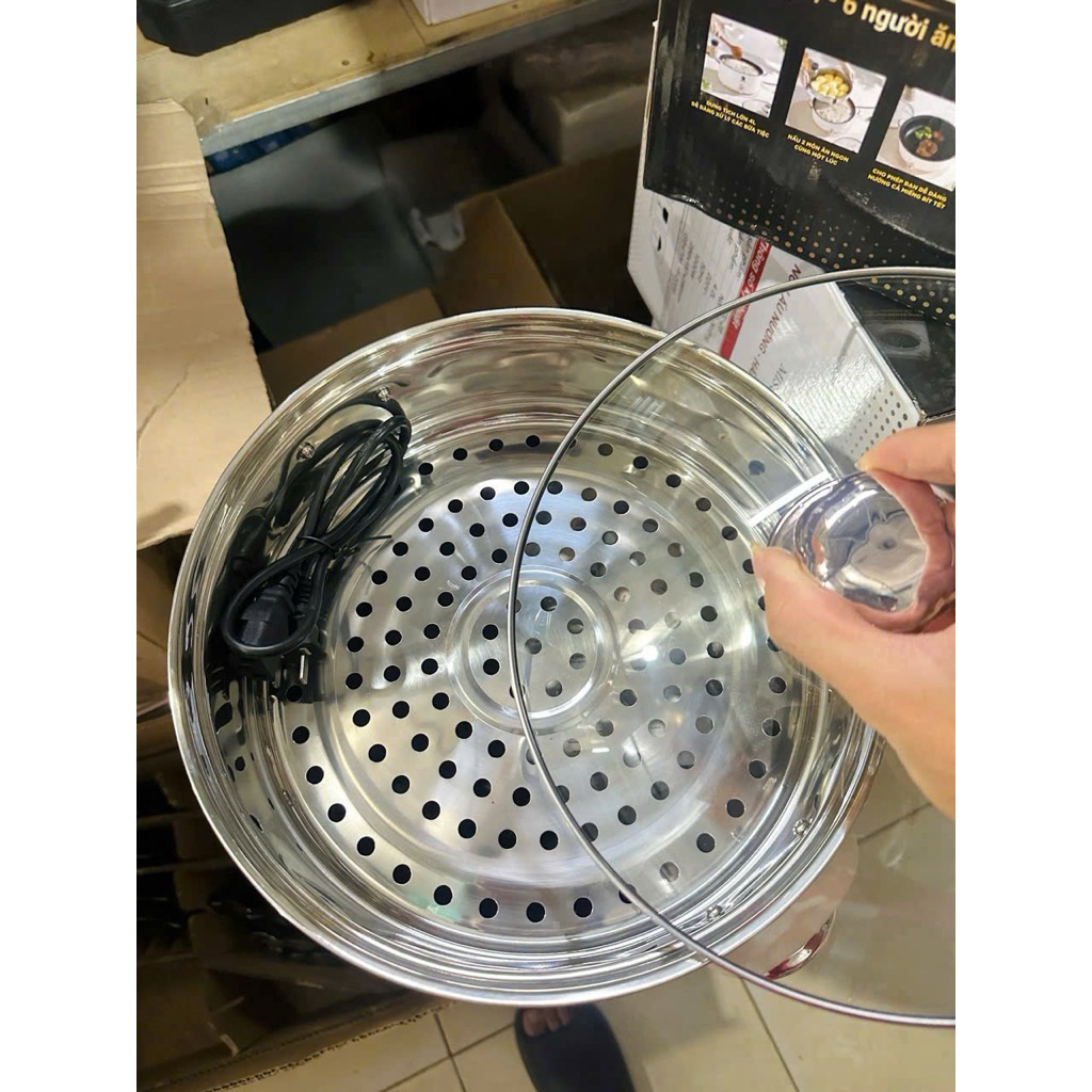 Nồi Lẩu Điện Đa Năng MISU LOUIS(Size 28cm) – Bếp Điện Đa Năng 2 Tầng Kèm Xửng Hấp Inox Cao Cấp