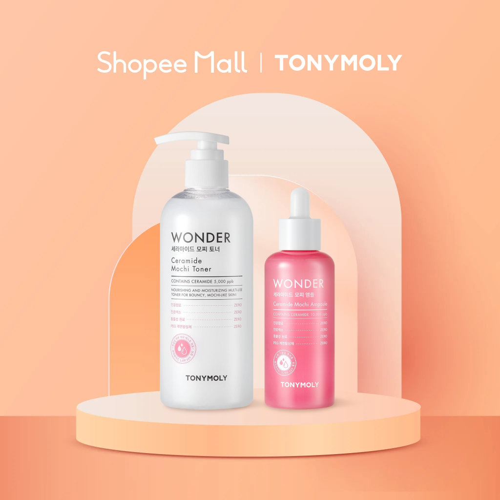 Hộp thương hiệu Shopee x TONYMOLY Ceramide Mochi Toner 300ml, Serum dưỡng ẩm Ampoule 100ml