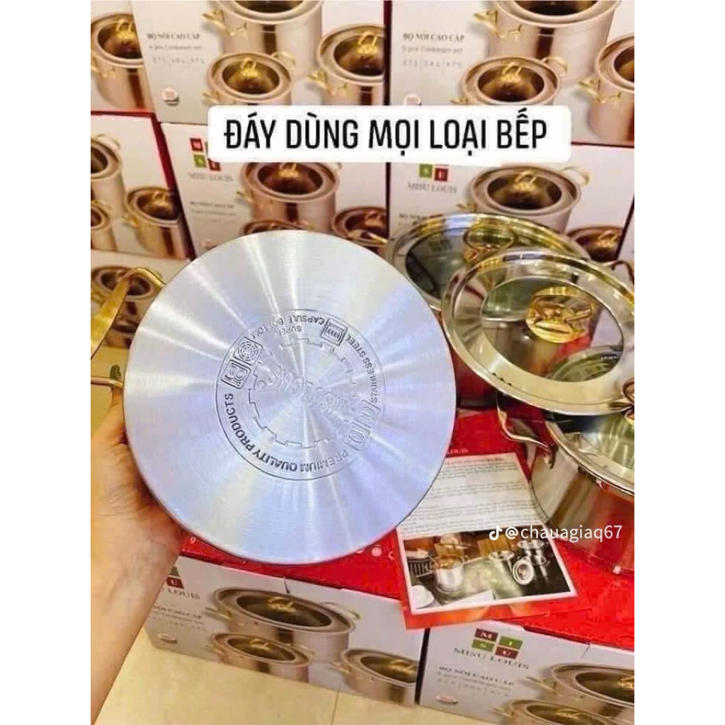 Bộ 3 nồi Misu inox 304 cao cấp đáy3 lớp nguyên khối – sang trọng dùng được cho mọi gian bếp