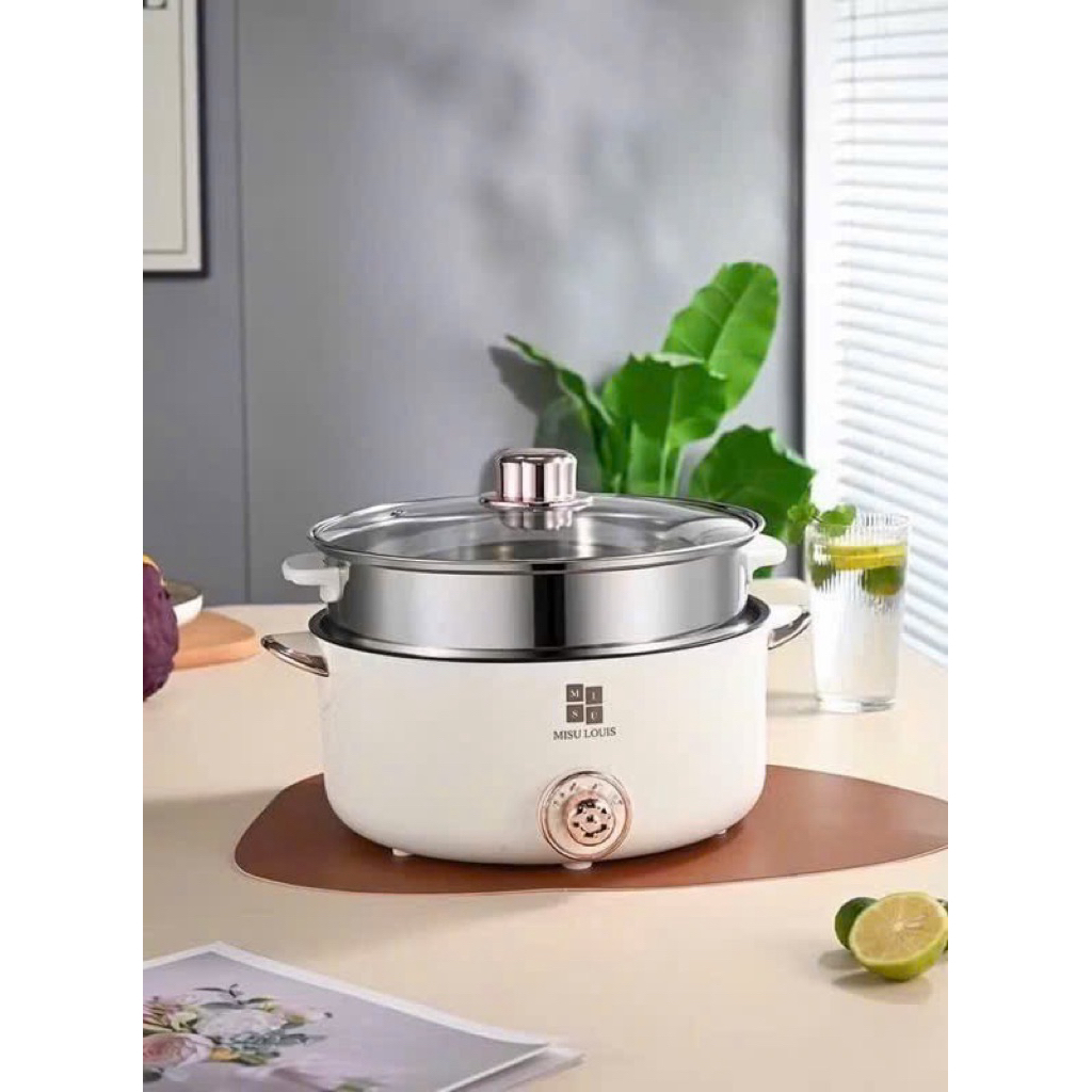 Nồi Lẩu Điện Đa Năng MISU LOUIS(Size 28cm) – Bếp Điện Đa Năng 2 Tầng Kèm Xửng Hấp Inox Cao Cấp