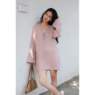 𝙇𝙔𝘼 𝘿𝙍𝙀𝙎𝙎 - Đầm Linen Dài Tay Cổ V