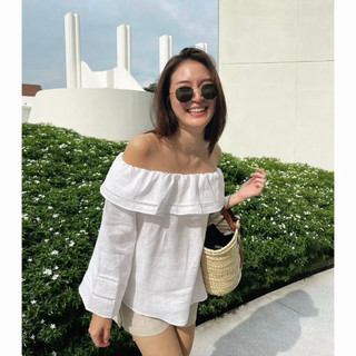 𝙉𝘼 𝙏𝙊𝙋 - Áo Linen bẹt vai Phối ren