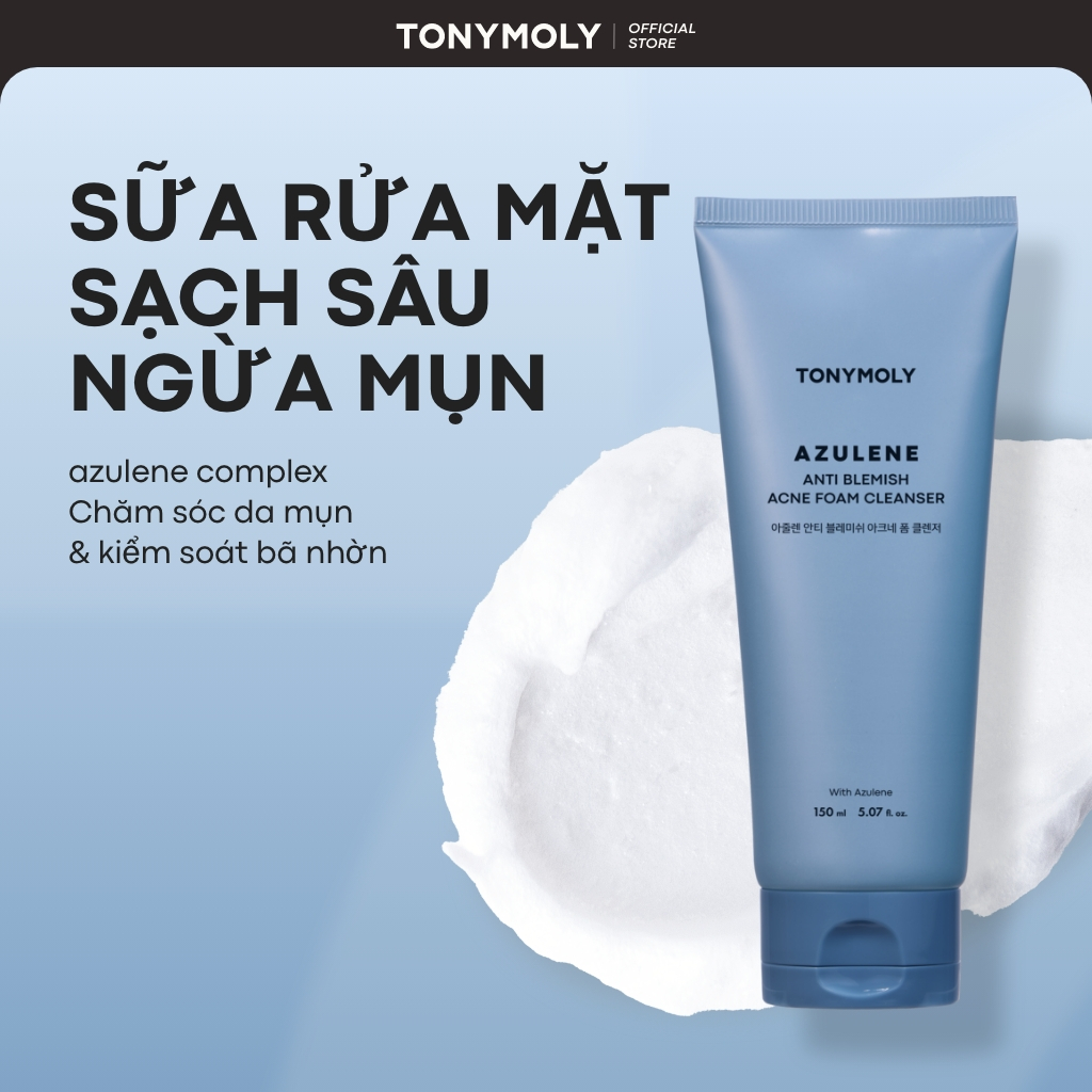 TONYMOLY Azulene Anti Blemish Acne Foam Cleanser 150ml Làm dịu mụn Sebum Care Sữa rửa mặt thực vật