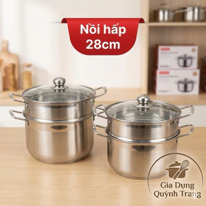 Nồi Hấp Inox 2 Tầng 28cm,nắp kính sang trọng – Xửng Hấp Cách Thủy Cao Cấp Nắp Kính, Luộc Gà, Đồ Xôi, Làm Bánh Tiện Lợi