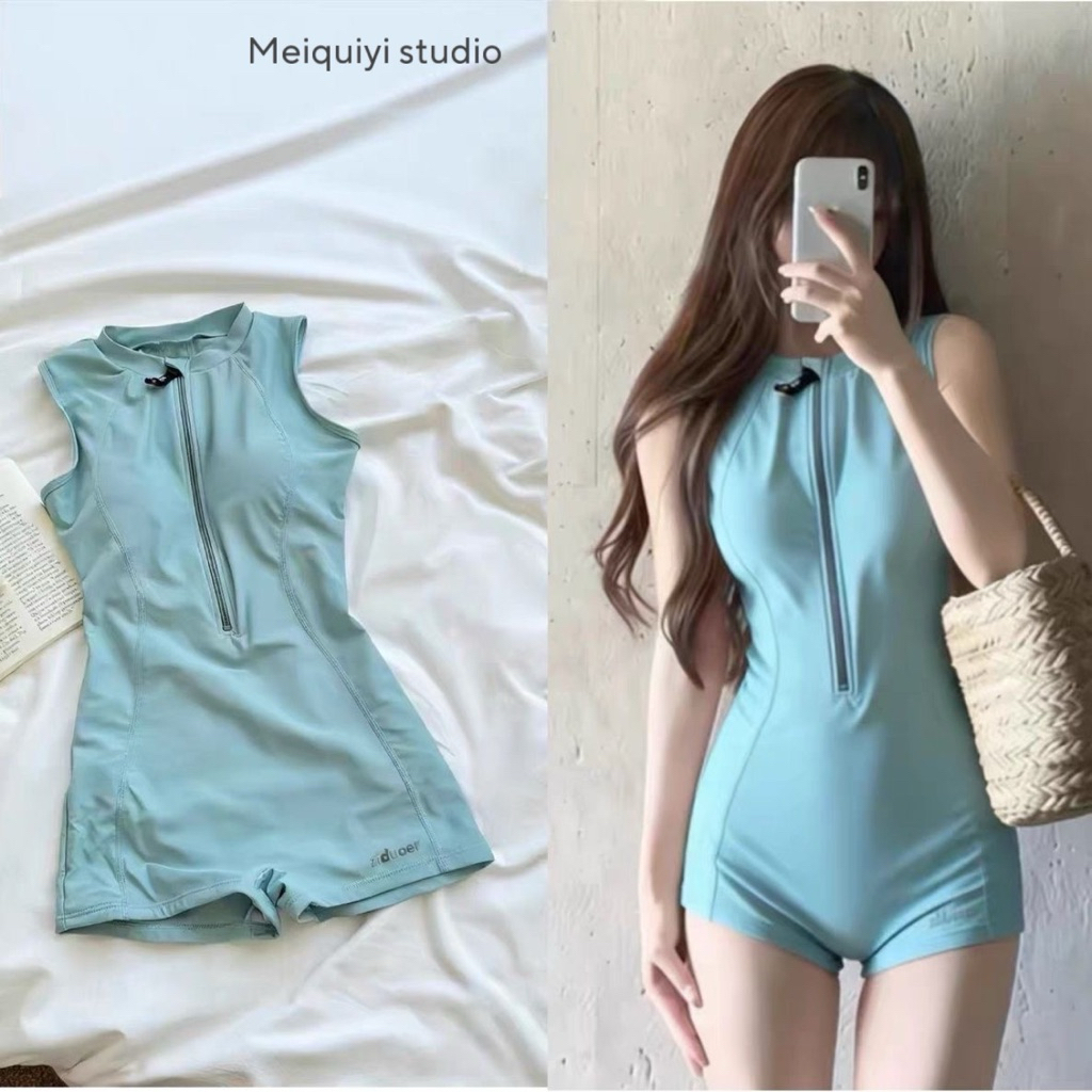 [loại 1] 𝓜𝓮𝓲𝓺𝓾𝓲𝔂𝓲 🥝Bodysuit đi bơi, tắm biển trơn xanh mint/đen có khoá kéo phong cách năng động cho nữ