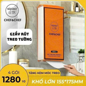 Thùng 4 bịch giấy rút treo tường sipiao chef&chef 1280 tờ – giấy đa năng 4 lớp mềm dai,tiện lợi