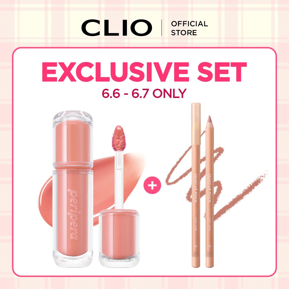 [6.6 ƯU ĐÃI] Combo_Son tint Peripera Mood Glowy Tint + Chì kẻ môi Clio Lip Velvet Pencil