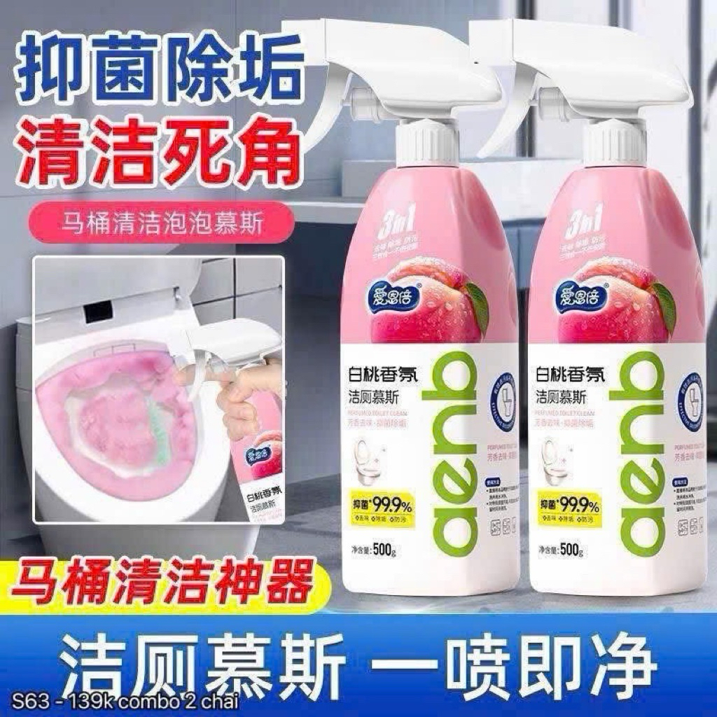 Chai Xịt Bọt Tuyết Tẩy Rửa Bồn Cầu (500ml) – Khử Mùi Ố Vàng, Diệt Khuẩn 99.9% Công Nghệ Sinh Học Cao Cấp