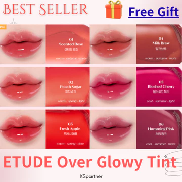 ETUDE Over Glowy Tint / Son bóng đẹp 6 sắc thái đeo & hợp thời trang / Mặt hàng trang điểm Hàn Quốc phổ biến