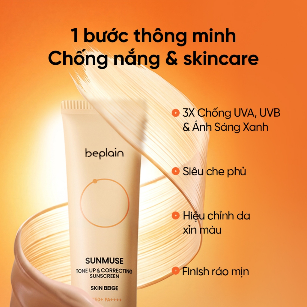 [Beplain Chính Hãng] [MỚI] Kem chống nắng vật lý BEPLAIN Sunmuse Skin Beige nâng tone & hiệu chỉnh màu da SPF50+ PA++++