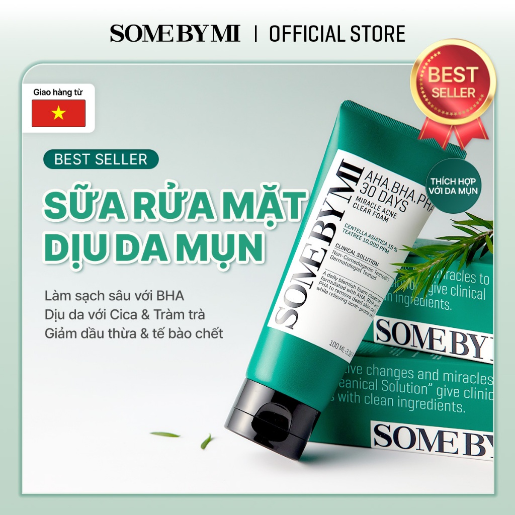 Sữa Rửa Mặt AHA-BHA-PHA 30 Days Miracle Acne Clear Foam Làm Sạch Sâu Cho Da Dầu Mụn nhạy cảm 100ml
