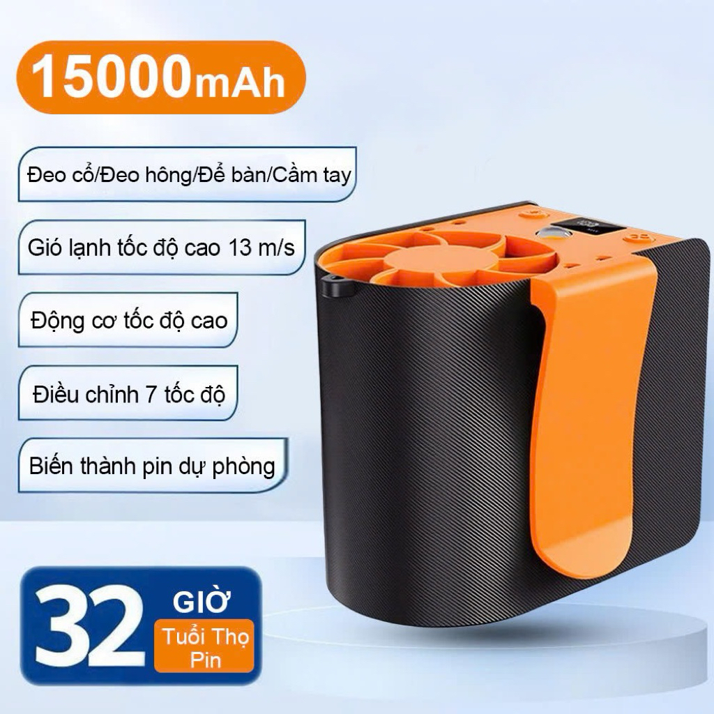 Quạt Mini Đeo Thắt Lưng Tirek F17 - Động Cơ Không Chổi Than - Quạt Làm Mát Lưng. Chạy 12-32h. Dung Lượng Chuẩn 15000mAh