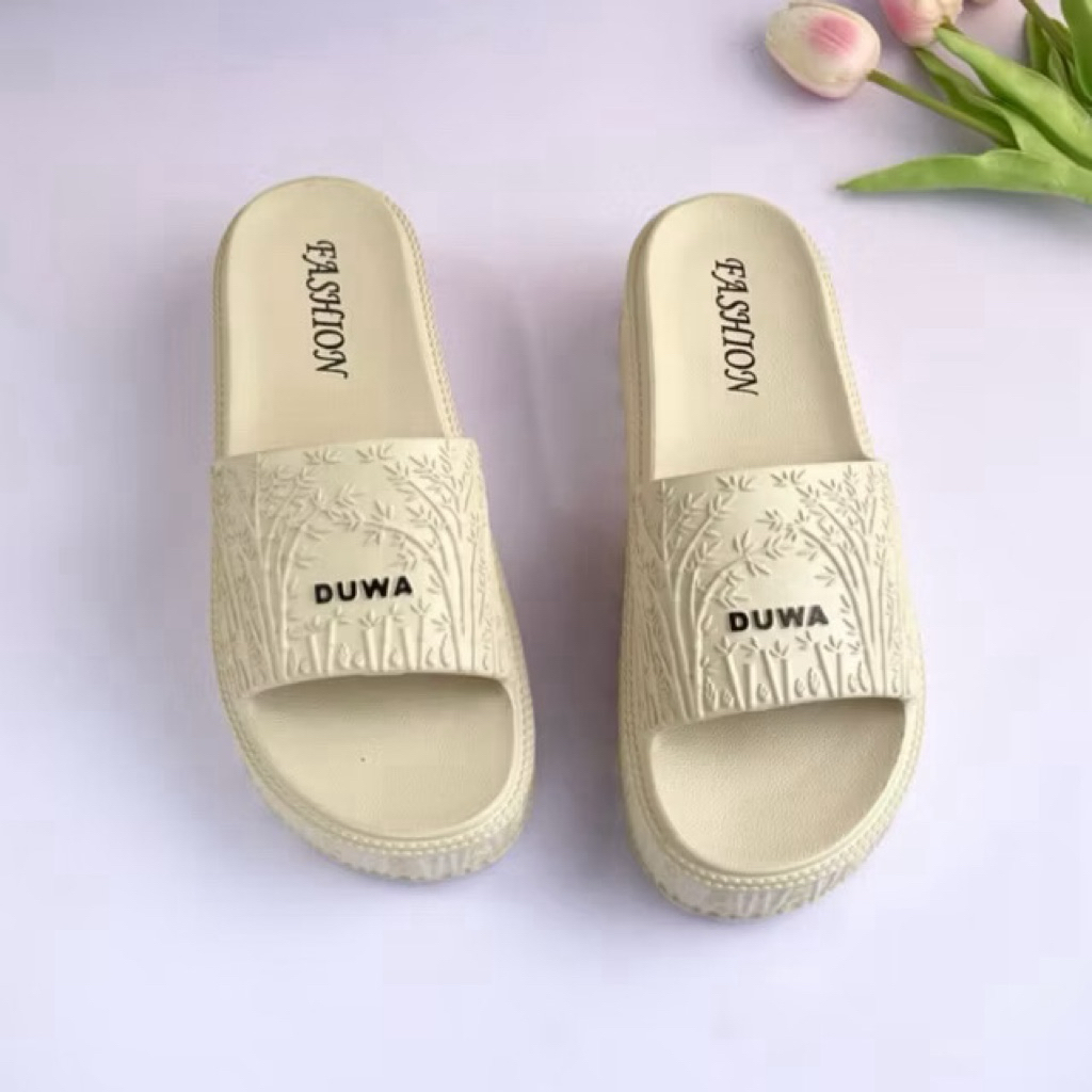 Dép nữ đế xuồng cao 5cm quai liền Duwa họa tiết vân tre nhiều màu