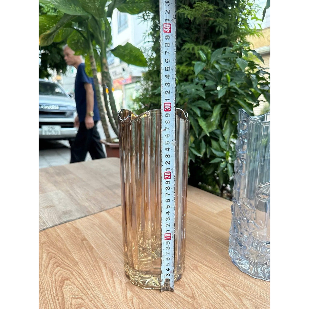 Bình Bông - Lọ Hoa Thủy Tinh Sọc Dọc Cao Cấp (30x12cm) – Kiểu Dáng Trụ Tròn Decor Phòng Khách, Bàn Ăn Sang Trọng