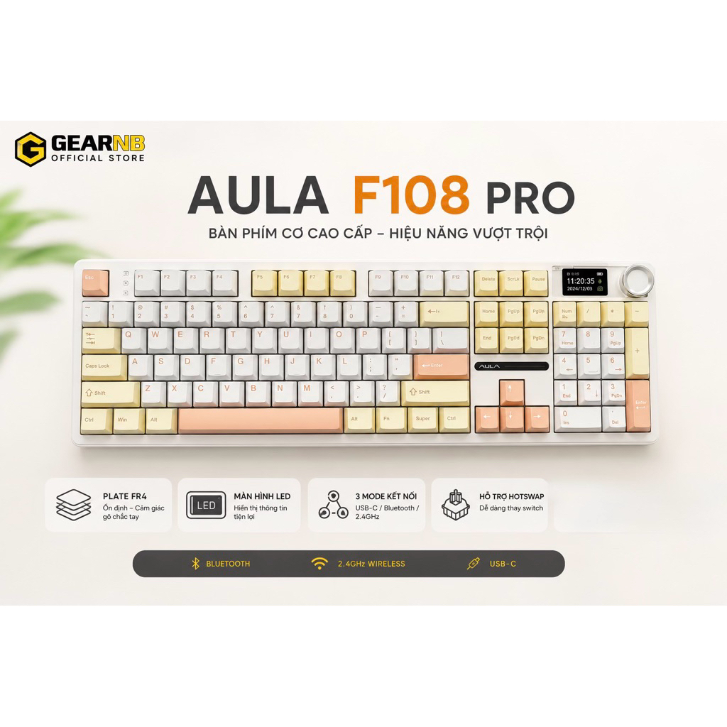 [Hoả tốc] Bàn Phím Cơ AULA F108 Pro Fullsize 108 Phím | Bluetooth 3 Mode | RGB | Hot Swap | Pin Trâu | Gaming Văn Phòng | BigBuy360 - bigbuy360.vn