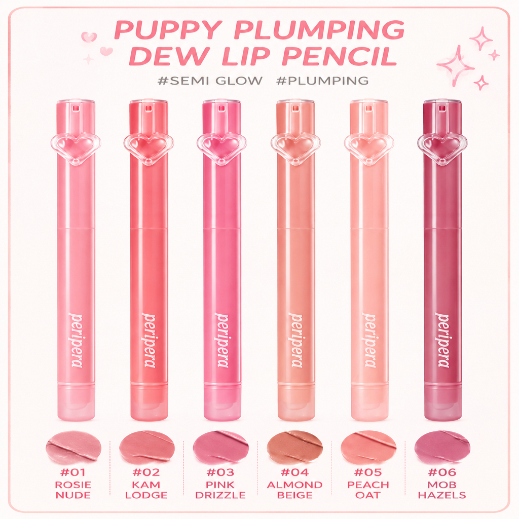 Bút chì môi Peripera Puppy Plumping Dew 0,8g (6 màu) | Plumping & Son lót môi bóng | Trang điểm Overlip mềm | Trang điểm môi Hàn Quốc #Peripera #LipPencil #PlumpingLip #OverLip