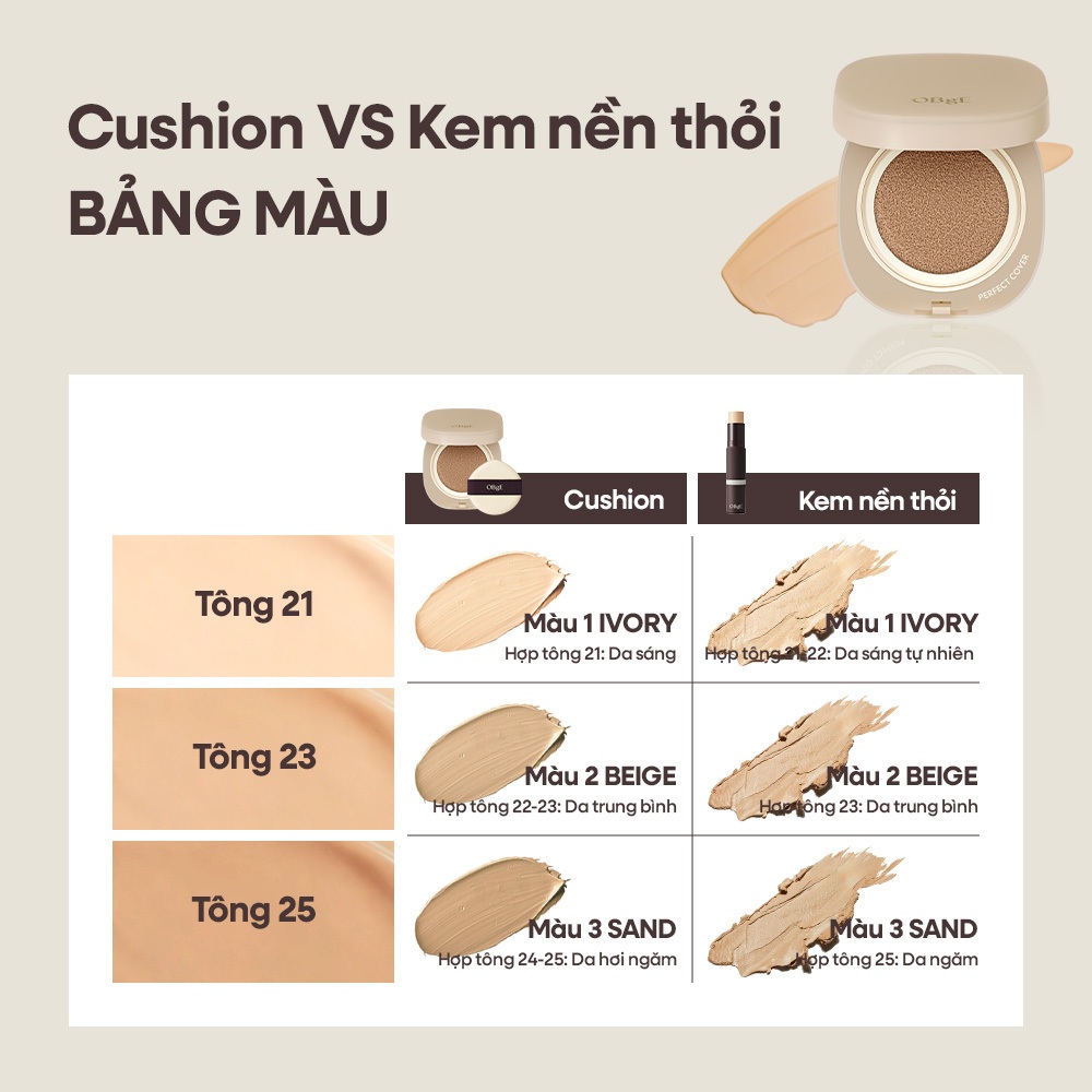 [OBgE Chíng hãng] OBgE Perfect Cover Cushion SPF50+ PA++++ 15g Phấn Nước Che Phủ Hoàn Hảo, Mỏng Nhẹ Tự Nhiên, Bền Màu Không Mốc Nền