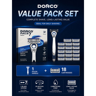 ⭐DORCO⭐ Bộ dao cạo chuyển động PACE 7 Tay cầm 1 cái + 18 hộp mực | Dao cạo hệ thống 7 lưỡi có đầu chuyển động 3D cho nam
