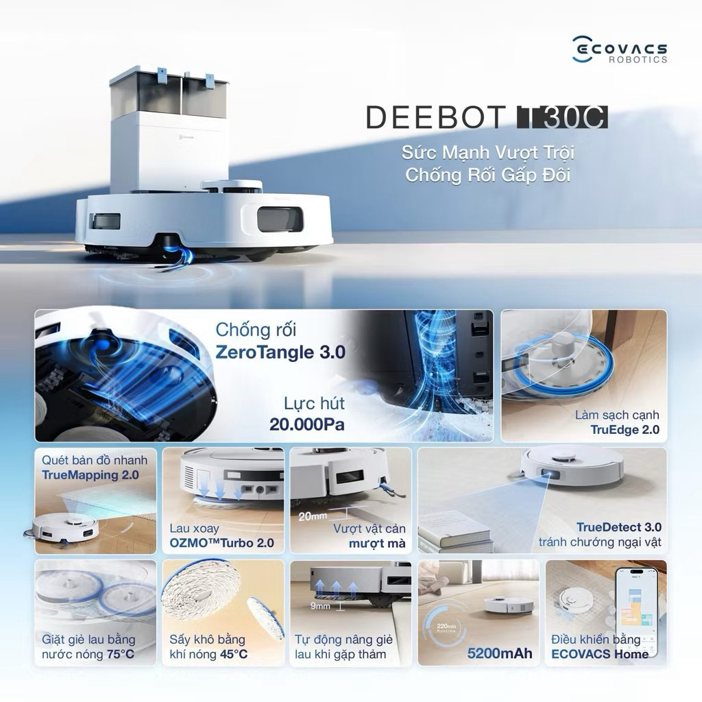 Robot Hút Bụi Lau Nhà Ecovacs Deebot T30C 2026 - Bảo Hành Chính Hãng 24 Tháng