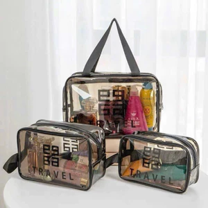 Set 3 Túi Du Lịch Travel Trong Suốt Cao Cấp – Bộ 3 Túi Đựng Mỹ Phẩm, Đồ Cá Nhân Chống Thấm Nước Đi Biển, Đi Bơi Tiện Lợi