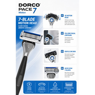 ⭐DORCO⭐ Bộ dao cạo chuyển động PACE 7 Tay cầm 1 cái + 18 hộp mực | Dao cạo hệ thống 7 lưỡi có đầu chuyển động 3D cho nam