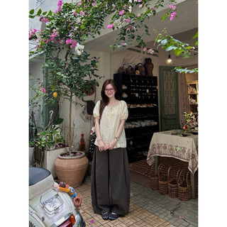 𝙉𝘼𝙈𝙄 𝙏𝙊𝙋 - Áo Linen Cổ Tròn Cột Nơ