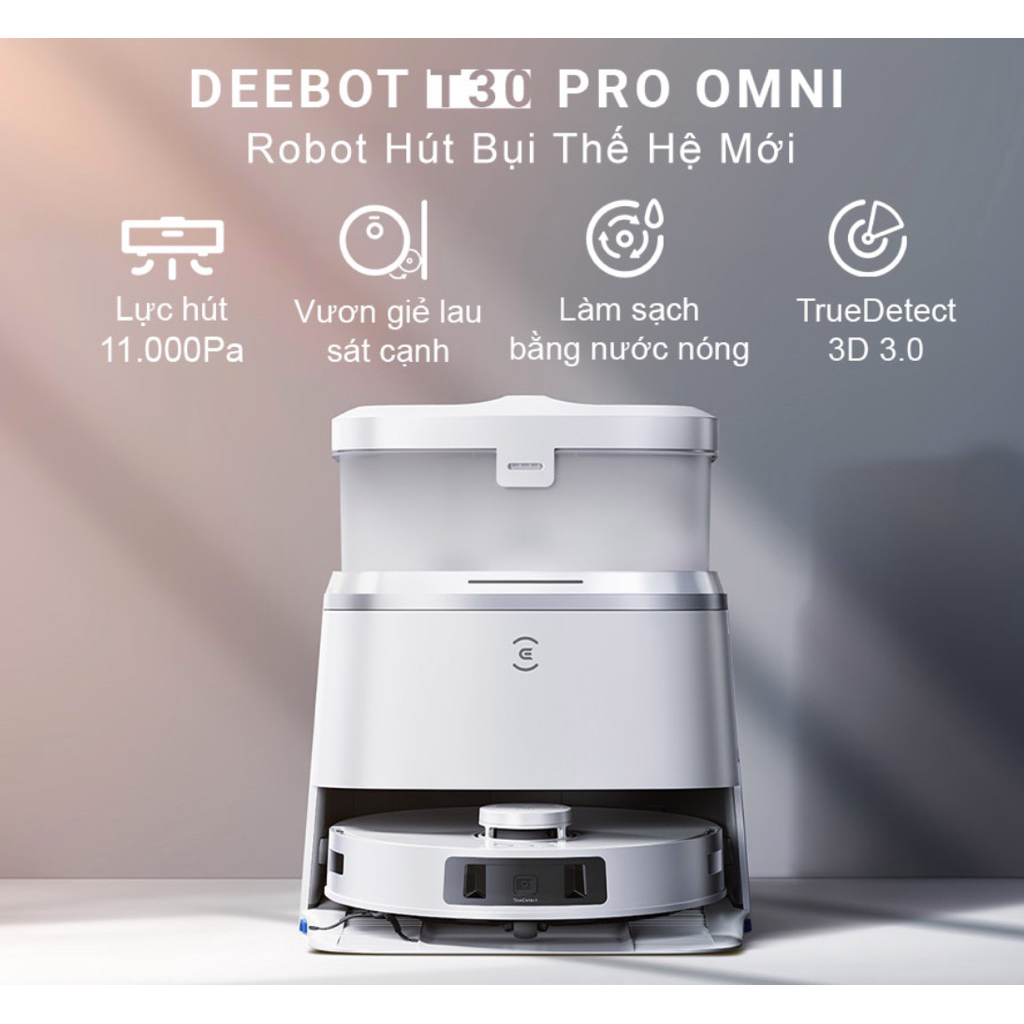 Robot hút bụi lau nhà Ecovacs Deebot T30e Pro Omni 11.000Pa - Pin 5200mAh