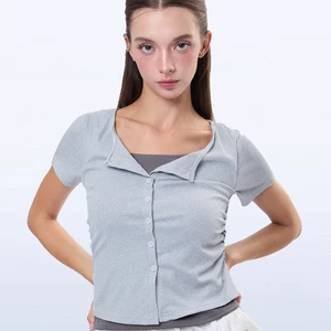 Áo thun ngắn tay nhiều lớp giả - Áo ngắn shirring mật độ cao vừa vặn