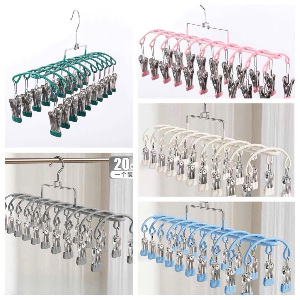 Móc Vòm 20 Kẹp Treo Quần Áo Đa Năng (Size 37cm) – Giàn Móc Kẹp Phơi Tất, Đồ Lót, Đồ Cho Bé Bằng Thép Bọc