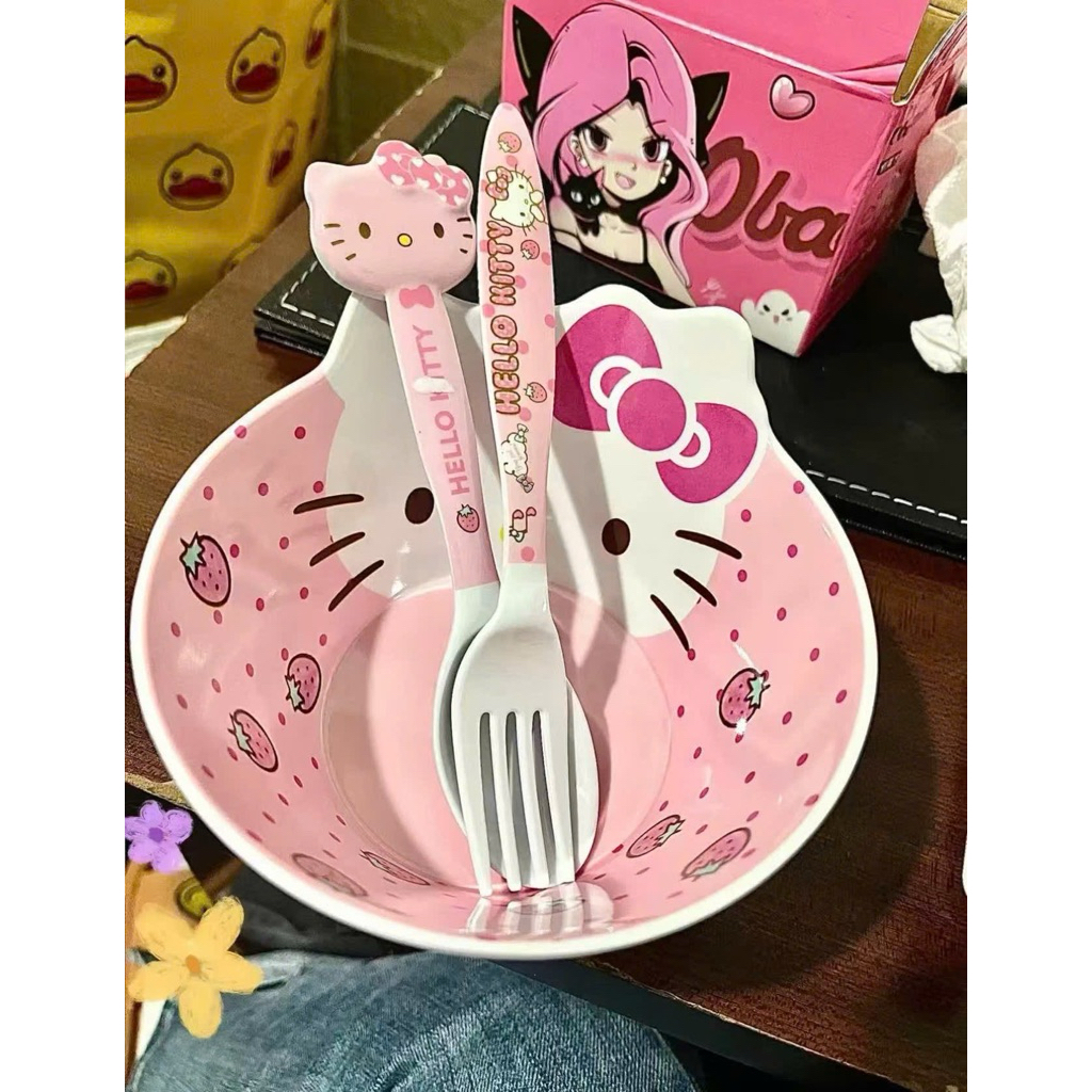 bát hello kitty kèm thìa dĩa – bộ bát ăn siêu dễ thương cho bé và tín đồ kitty