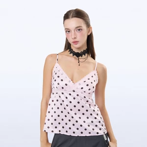 Vintage Dot Lace Slip - Áo hai dây Cotton nguyên chất màu hồng
