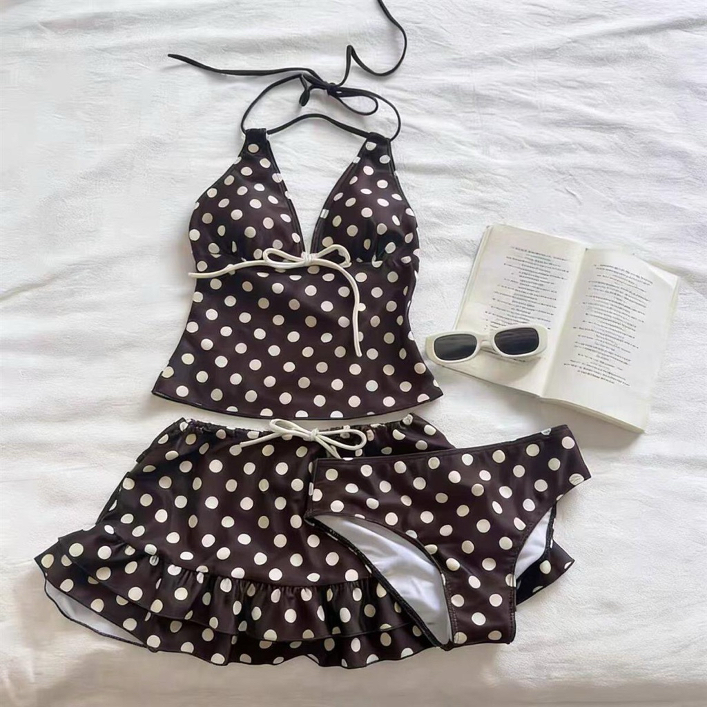 𝑀𝐸𝐼𝑄𝑈𝐼𝑌𝐼 🍒Set 3 món bikini chấm bi nâu mùa hè cho nữ
