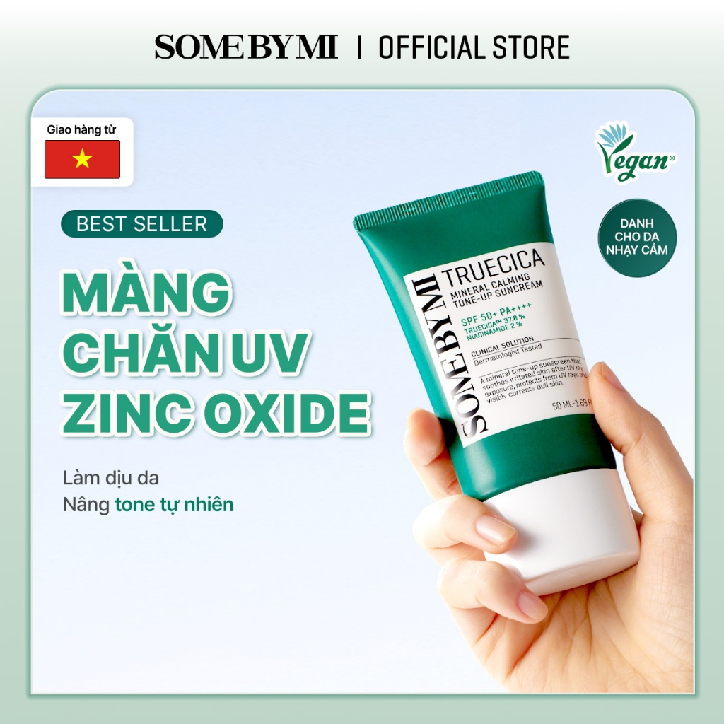 Kem chống nắng nâng tone da rau má Truecica Mineral Calming Tone-up SPF50 + PA + + + +, 50ml