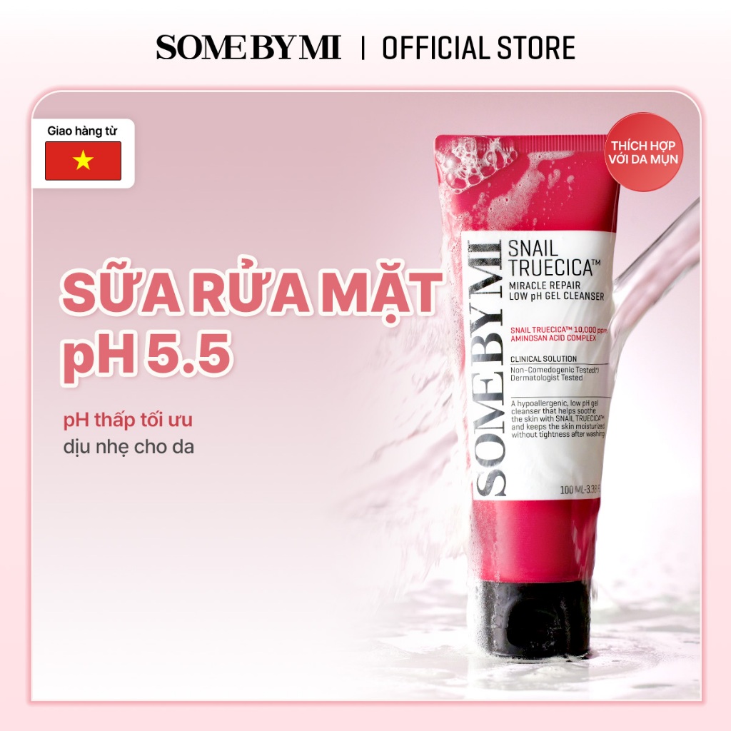 Sữa rửa mặt ốc sên dạng gel SOME BY MI Snail TrueCica Miracle Repair Low pH dung tích 100ml