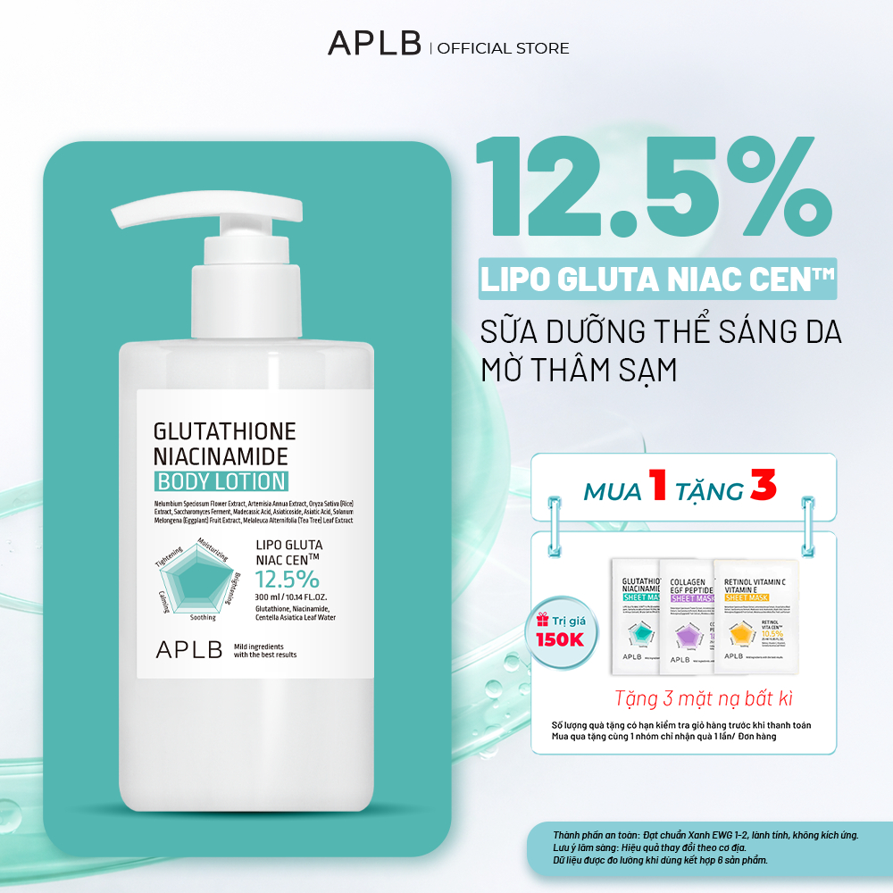 Sữa Dưỡng Thể Trắng Da Cao Cấp APLB Glutathione Niacinamide Body Lotion 300ml Dưỡng Trắng Da Dưỡng Ẩm